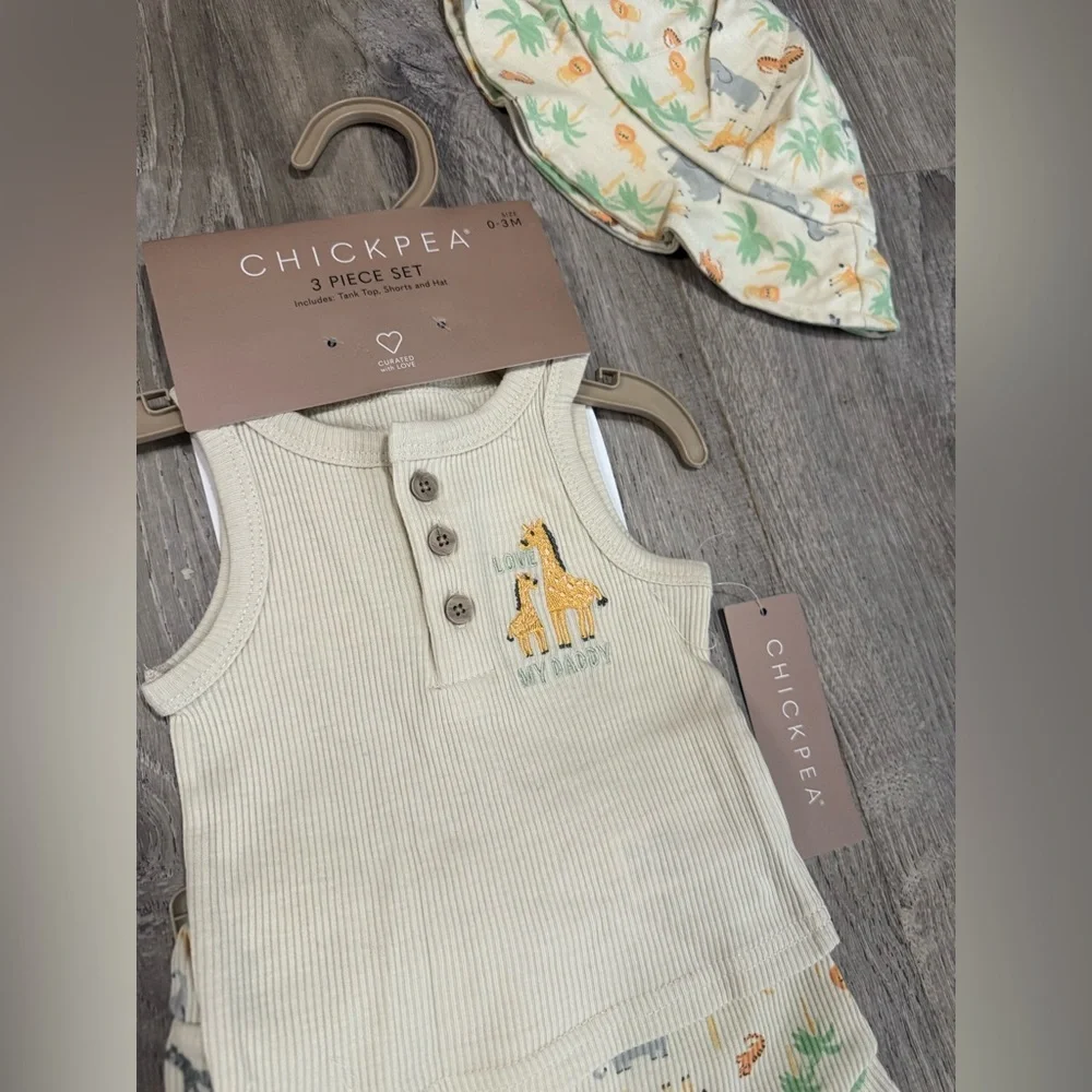 Chick Pea Safari Baby Boy 3pc Set Love My Daddy Outfit Infant Tank, Shorts Hat